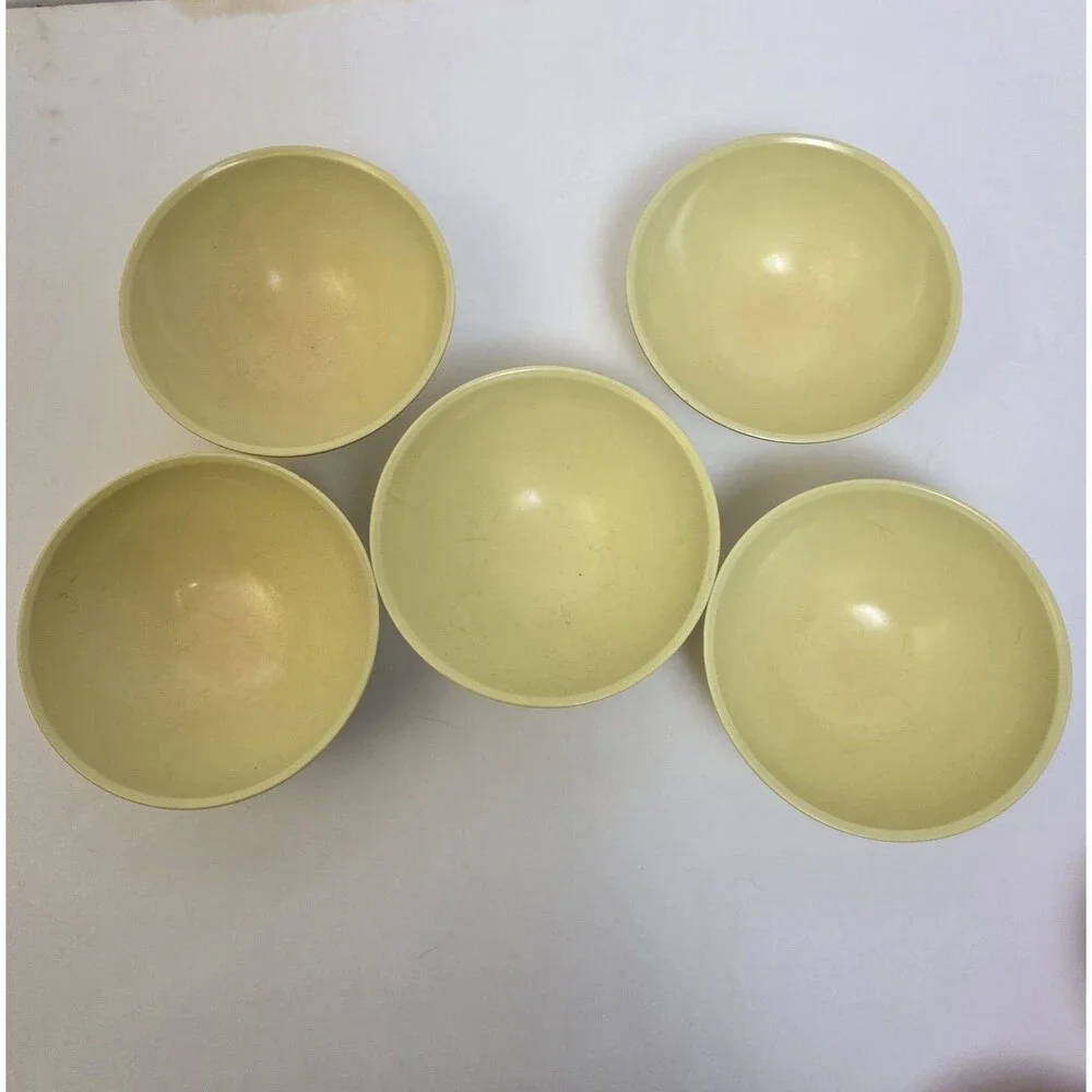 MCM Mixed Lot Melamine Dining 5 Cups 5 Sm Bowls, 1 Creamer Harvest Orange/Yellow